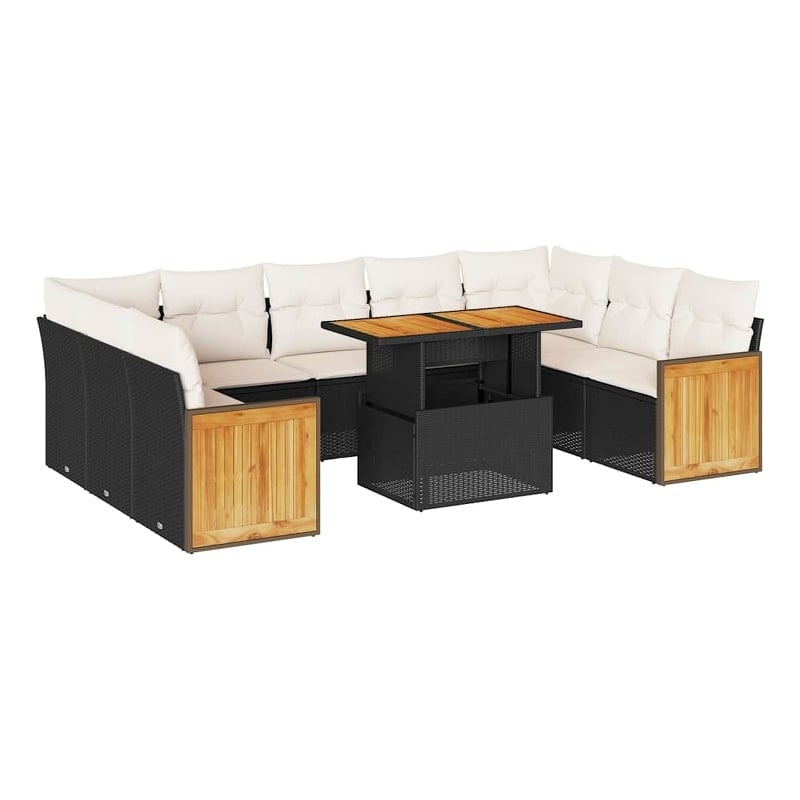 vidaXL 10 Piece Solid Acacia Wood Sofa Set in Black
