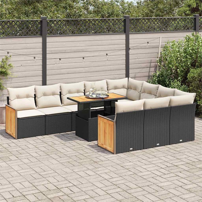 vidaXL 11 Piece Solid Acacia Wood Small Sofa Set in Black/White/Cream