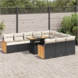 vidaXL 11 Piece Solid Acacia Wood Small Sofa Set in Black/White/Cream