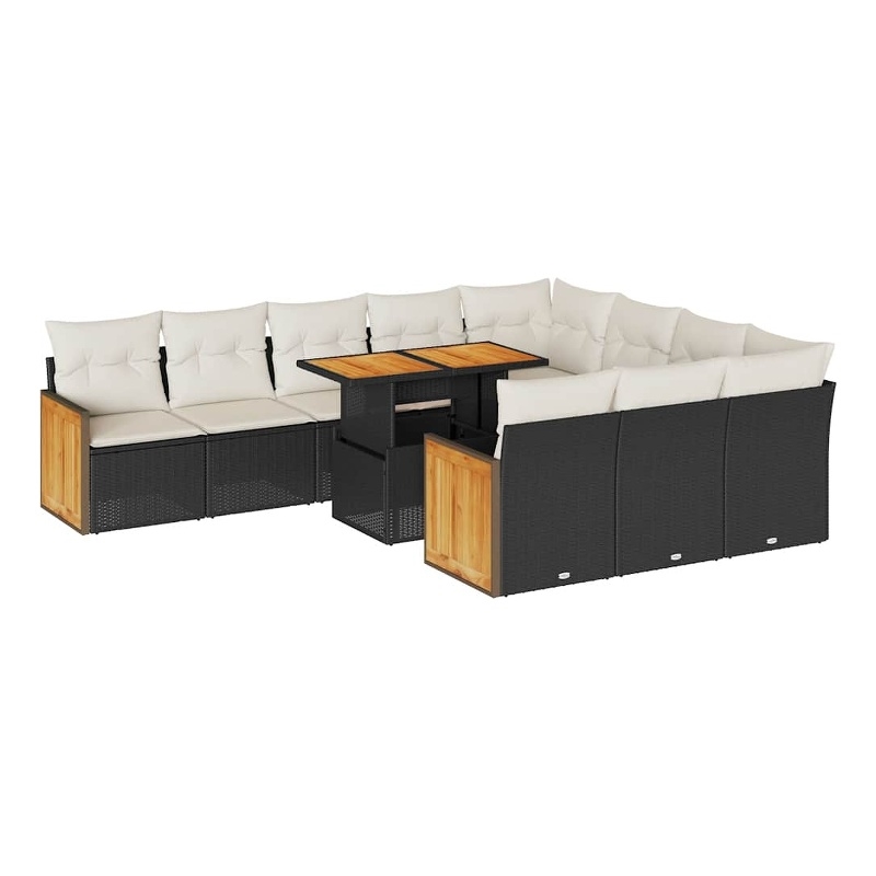 vidaXL 11 Piece Solid Acacia Wood Small Sofa Set in Black/White/Cream