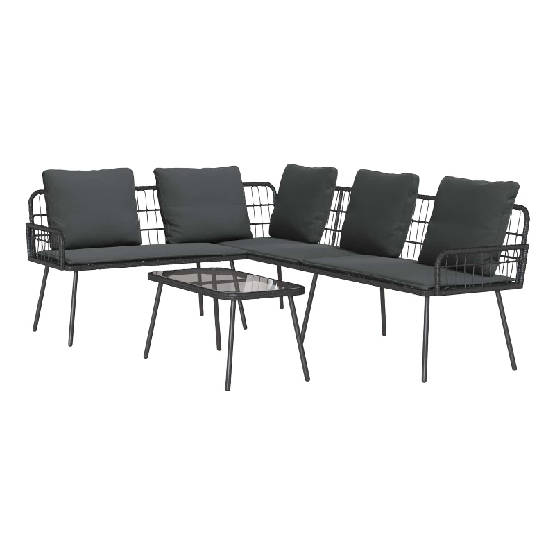 vidaXL Poly Rattan Small Sofa Set with Cushions in Black