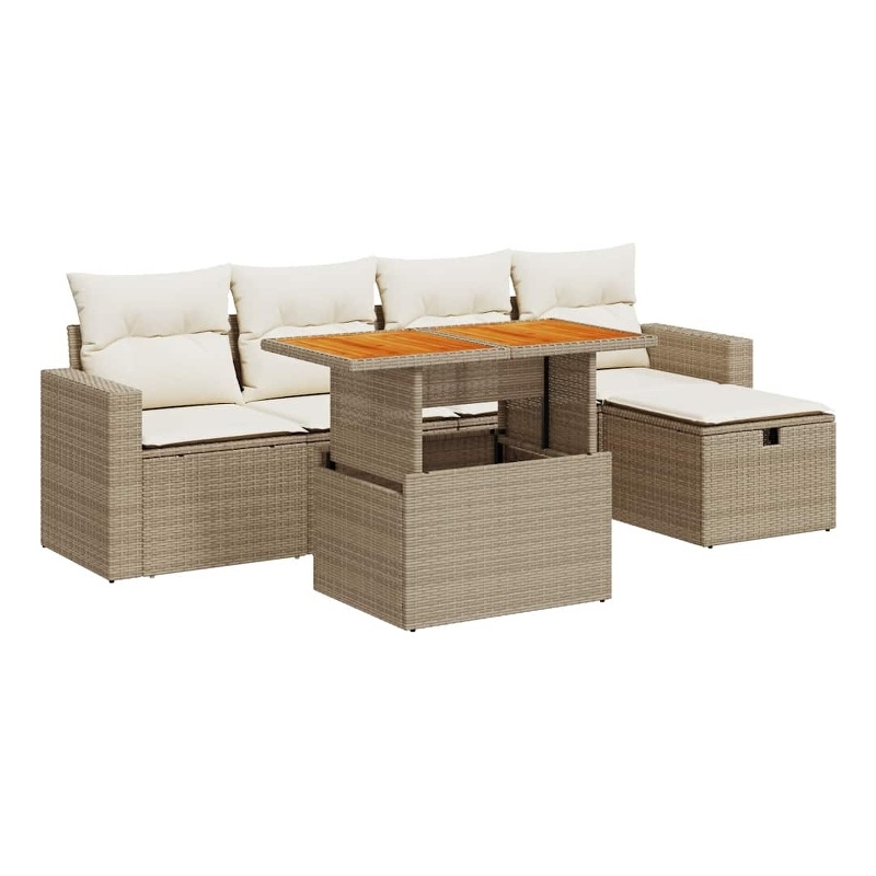 vidaXL 6 Piece Solid Acacia Wood Sofa Set in White/Brown/Cream/Beige