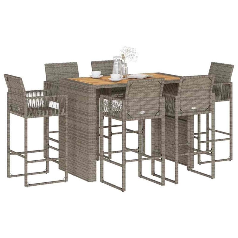 vidaXL 7 Piece Solid Acacia Wood Bar Set in Gray