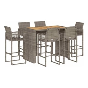 vidaXL 7 Piece Solid Acacia Wood Bar Set in Gray