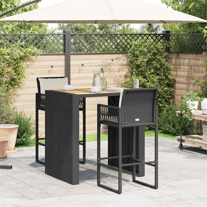 vidaXL 3 Piece Solid Acacia Wood Bar Set in Black/Cream