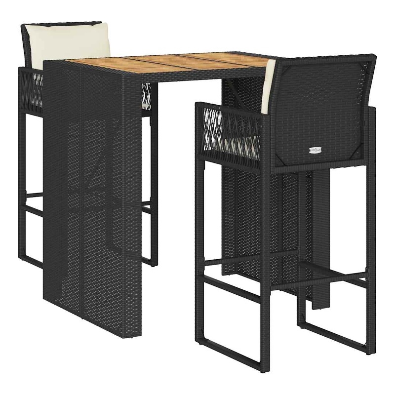 vidaXL 3 Piece Solid Acacia Wood Bar Set in Black/Cream