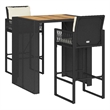 vidaXL 3 Piece Solid Acacia Wood Bar Set in Black/Cream