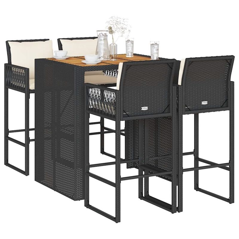 vidaXL 5 Piece Solid Acacia Wood Bar Set in Black