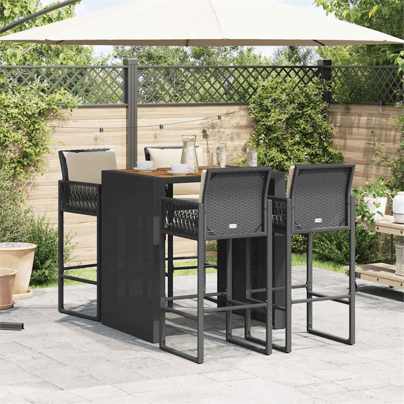 vidaXL 5 Piece Solid Acacia Wood Bar Set in Black