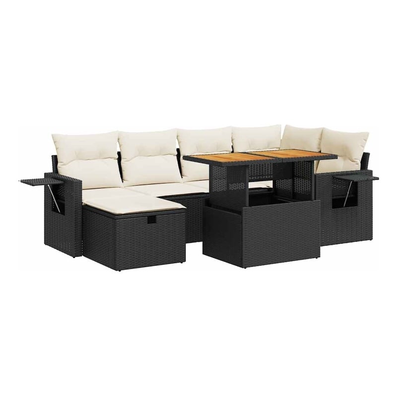 vidaXL 8 Piece Poly Rattan Small Sofa Set in Black/Cream/Beige