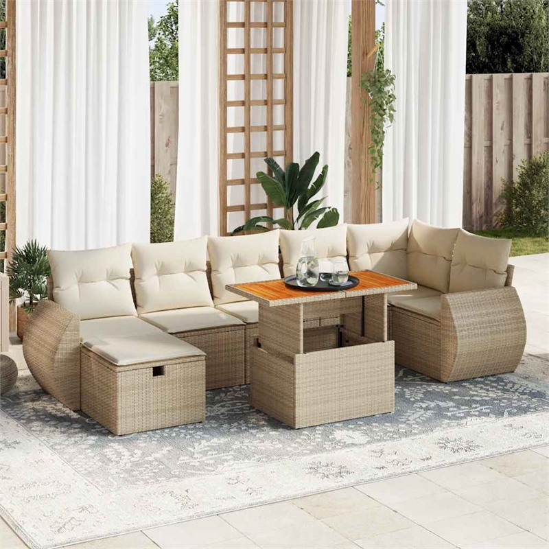 vidaXL 5 Piece Solid Acacia Wood Sofa Set in Black/Beige