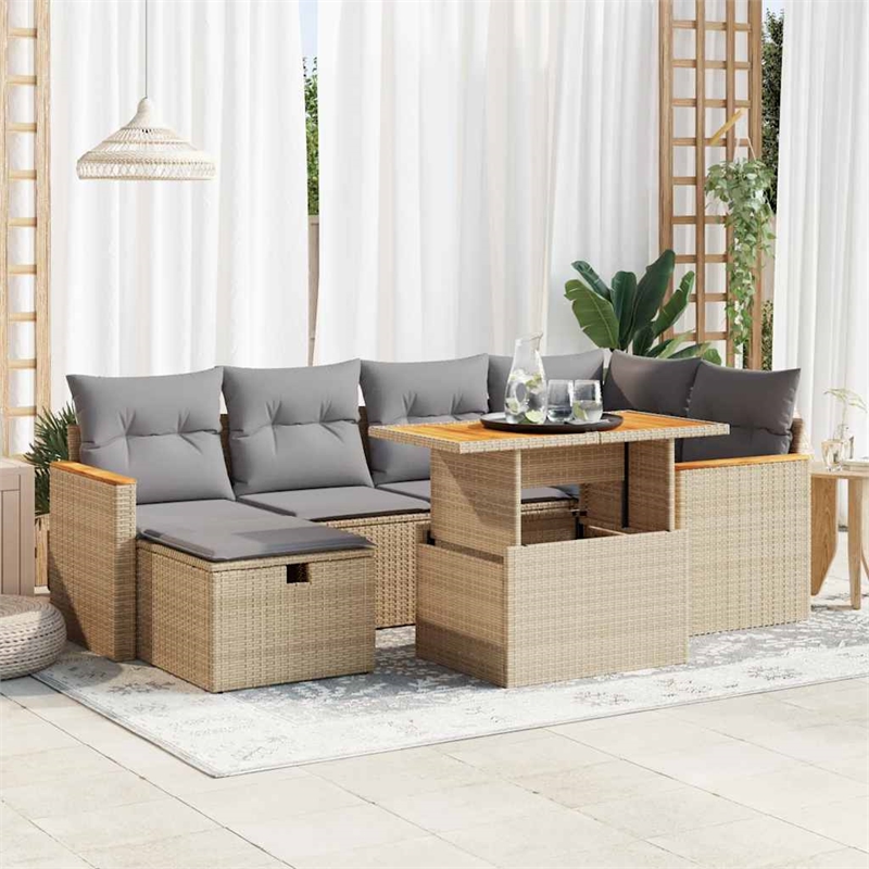 vidaXL 8 Piece Solid Acacia Wood Sofa Set in Black/Gray/Beige