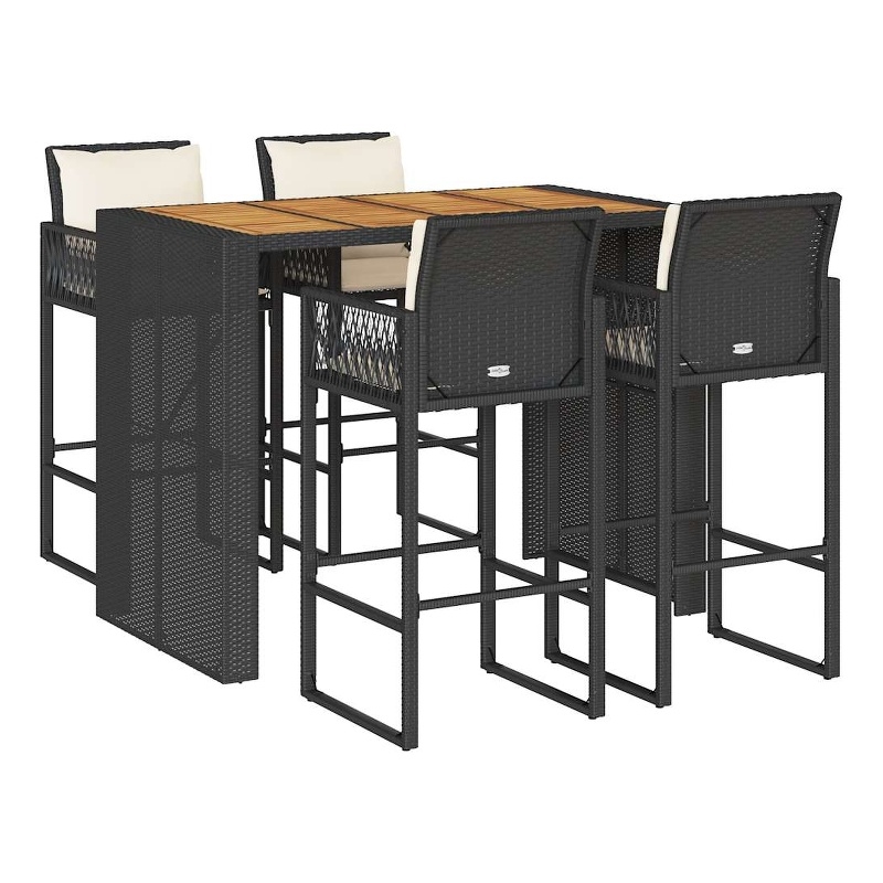 vidaXL 5 Piece Solid Acacia Wood Bar Set in Black