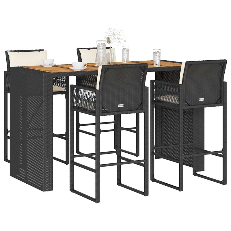 vidaXL 5 Piece Solid Acacia Wood Bar Set in Black/White/Cream
