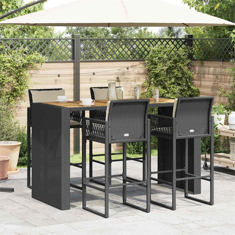 vidaXL 5 Piece Solid Acacia Wood Bar Set in Black/White/Cream