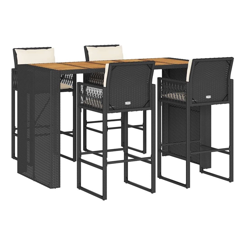 vidaXL 5 Piece Solid Acacia Wood Bar Set in Black/White/Cream