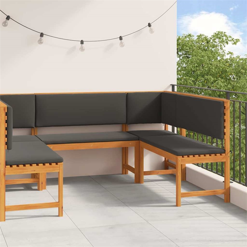 vidaXL 5 PC Solid Acacia Wood Small Garden Bench in Set in Brown
