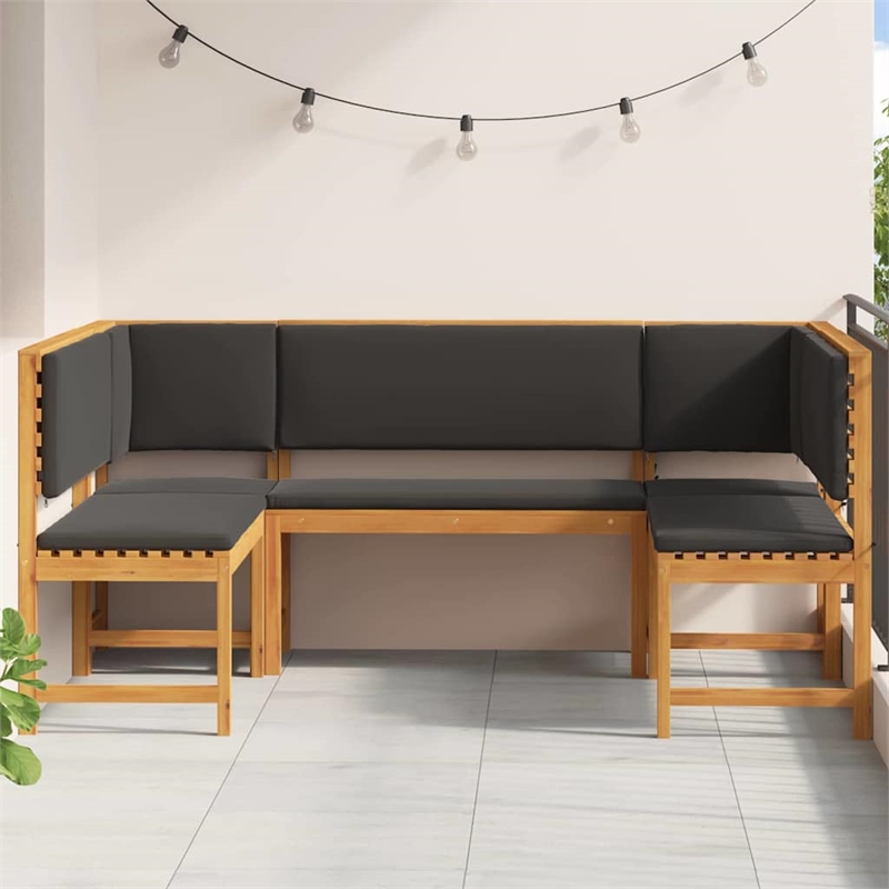 vidaXL 5 PC Solid Acacia Wood Small Garden Bench in Set in Brown