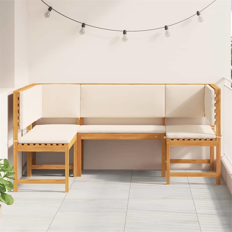 vidaXL 3 PC Solid Acacia Wood Small Garden Bench in Set in Brown
