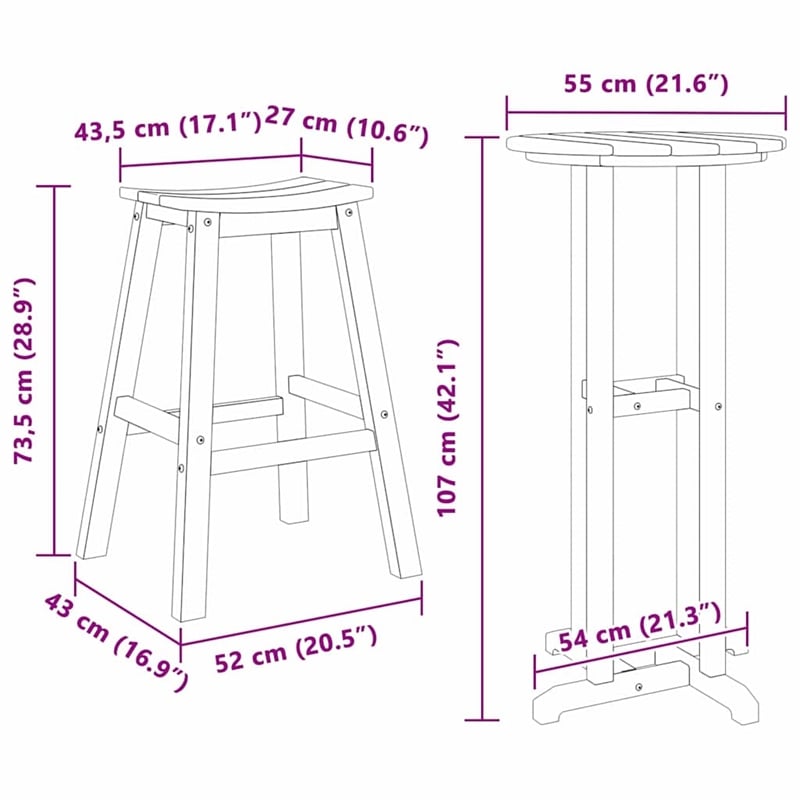 vidaXL 3 PC Garden Bar Set in Bar Set in Black