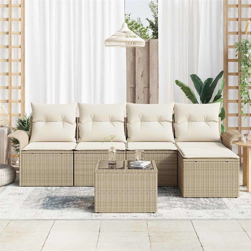vidaXL Poly Rattan Sofa Beige