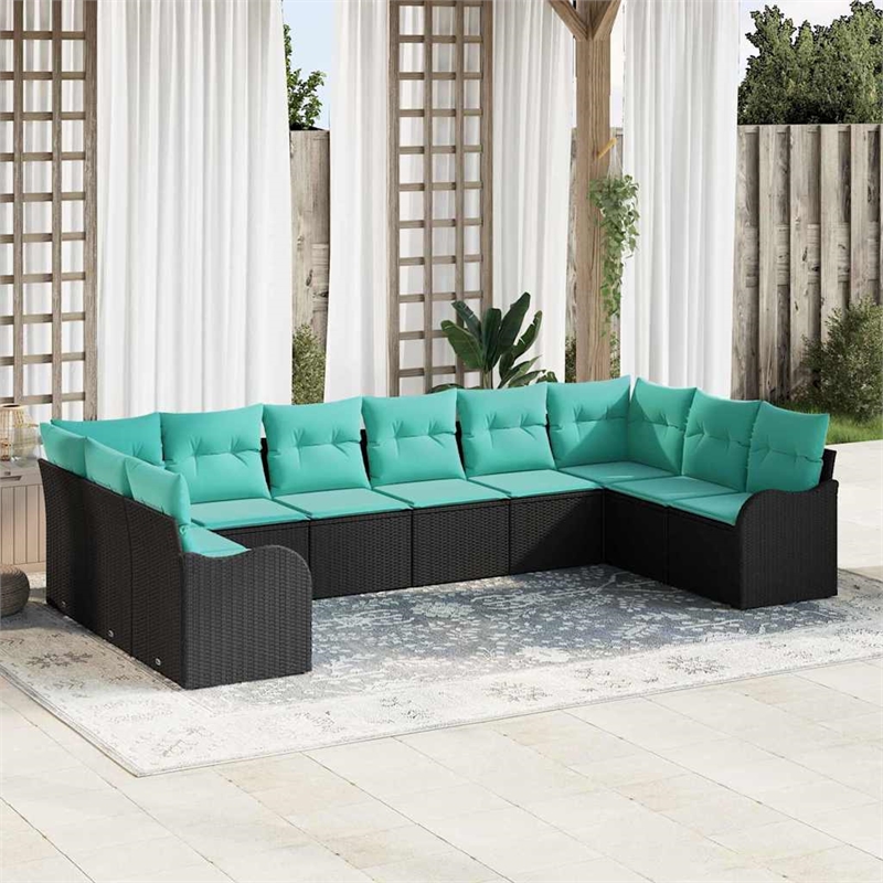 vidaXL Poly Rattan Sofa Set with Cushions in Black