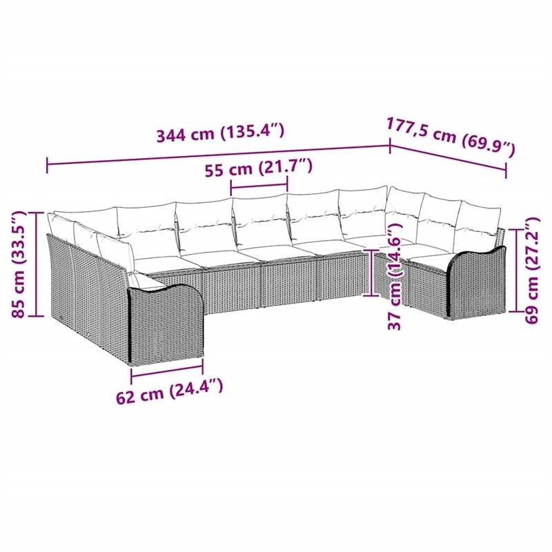 vidaXL Poly Rattan Sofa Set with Cushions in Black