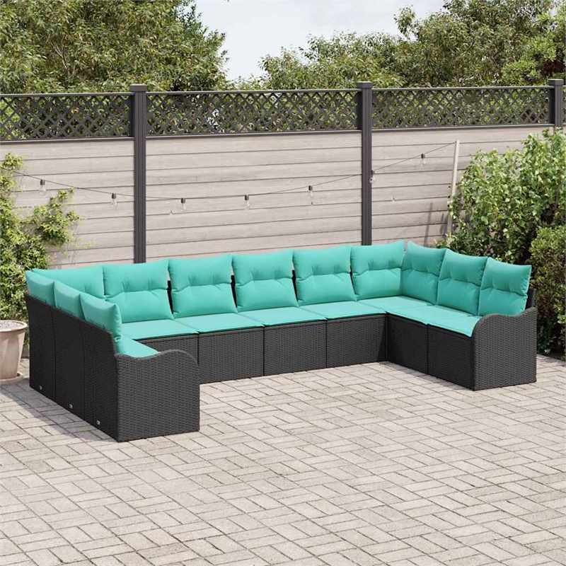 vidaXL Poly Rattan Sofa Set with Cushions in Black