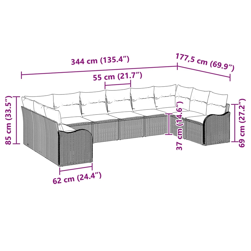 vidaXL Poly Rattan Sofa Set with Cushions in Black