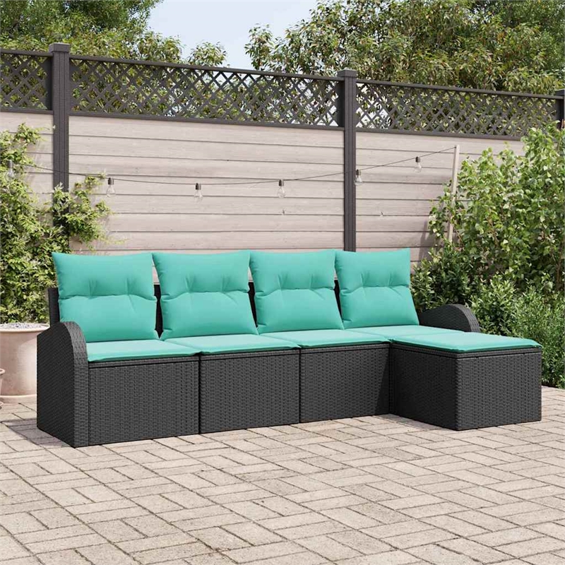 vidaXL Poly Rattan Sofa Set with Cushions in Black