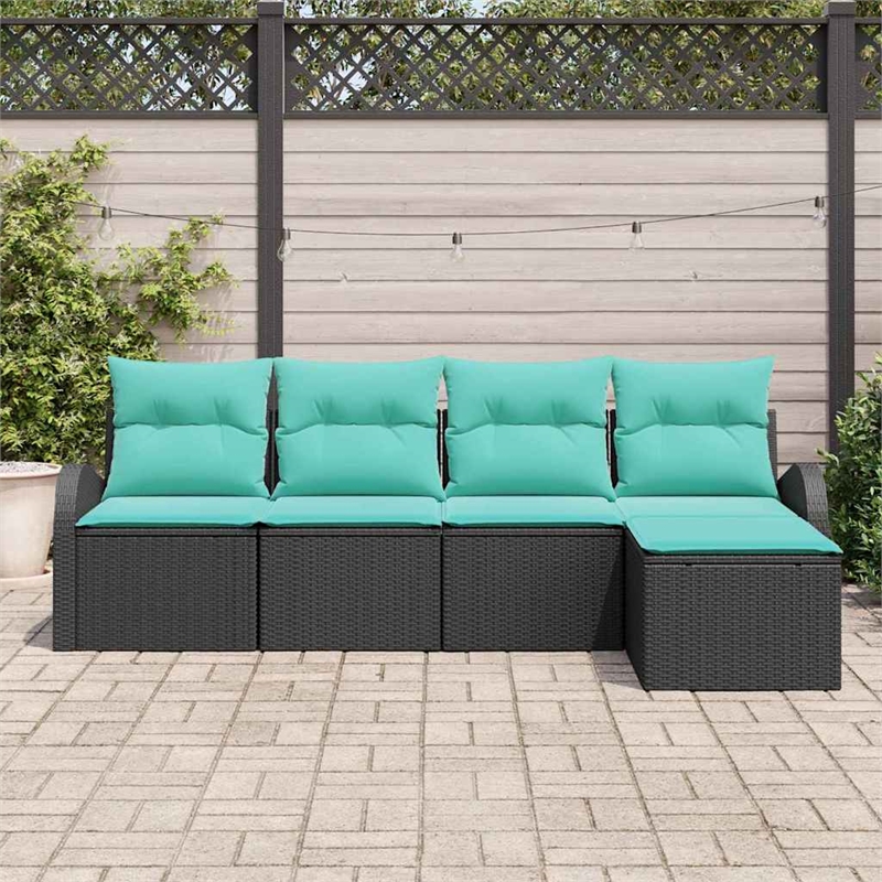 vidaXL Poly Rattan Sofa Set with Cushions in Black