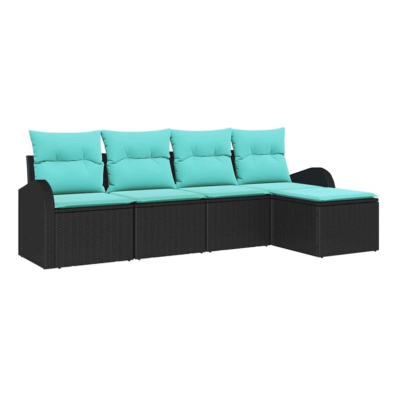vidaXL Poly Rattan Sofa Set with Cushions in Black