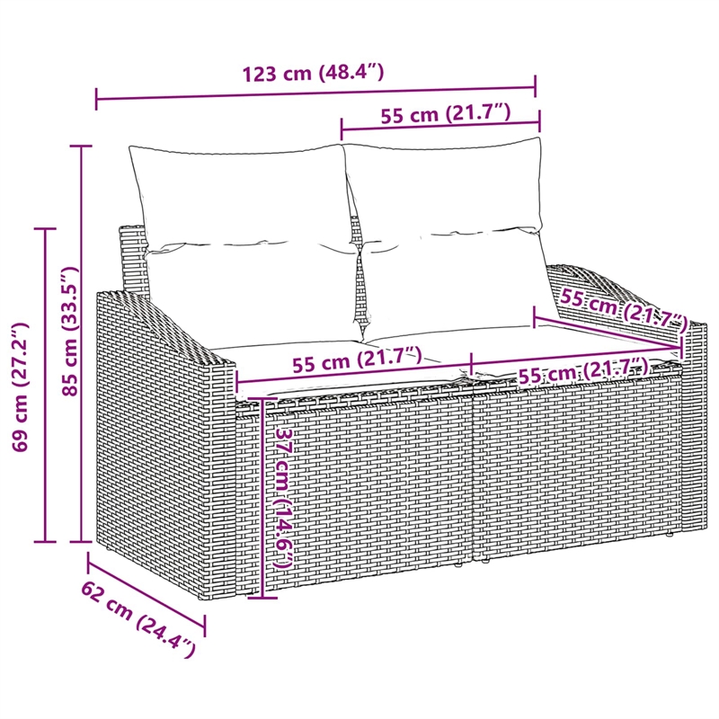 vidaXL Poly Rattan Sofa Set with Cushions in Gray