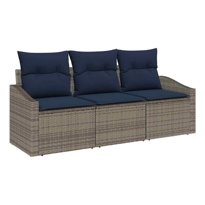 vidaXL Poly Rattan Sofa Set with Cushions in Gray