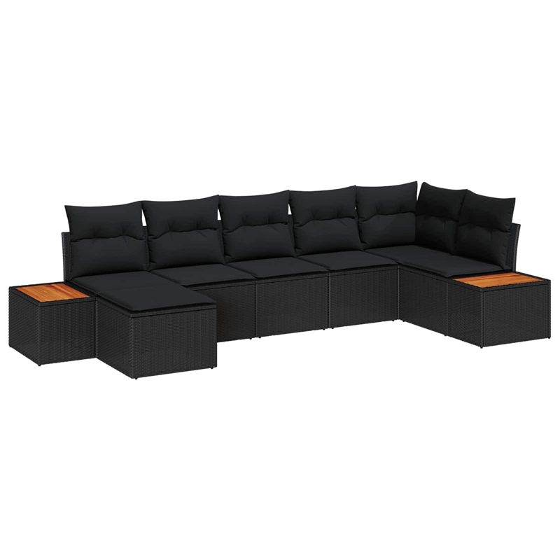 vidaXL Solid Acacia Wood Sofa Set with Cushions in Black
