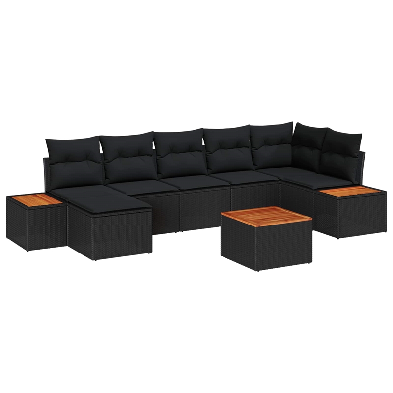vidaXL Solid Acacia Wood Sofa Set with Cushions in Black