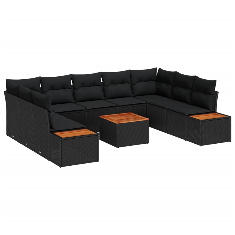vidaXL Solid Acacia Wood Sofa Set with Cushions in Black