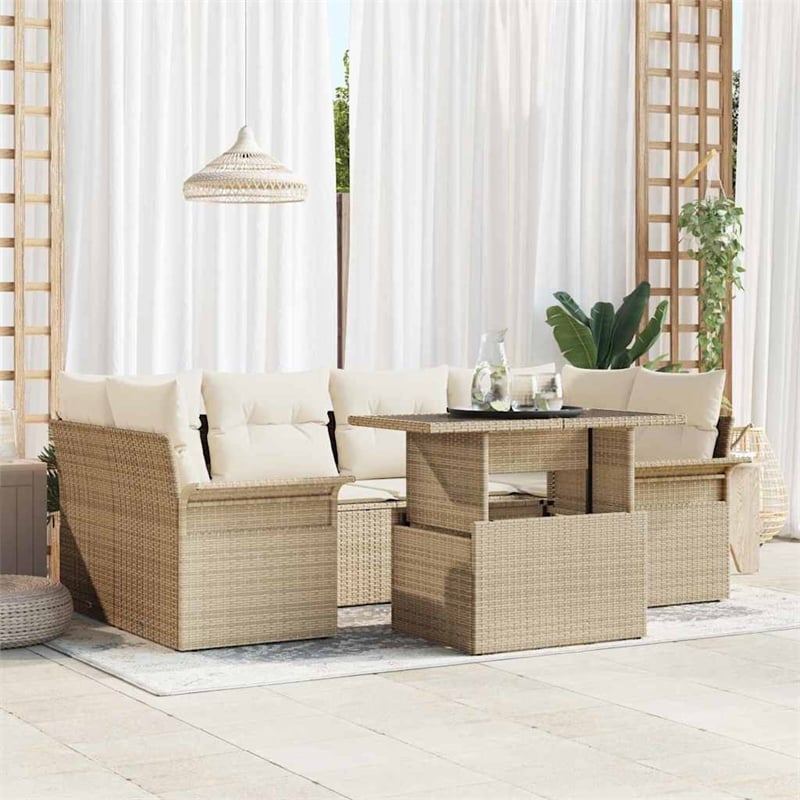 vidaXL Solid Acacia Wood Small Sofa Set with Cushions in Beige