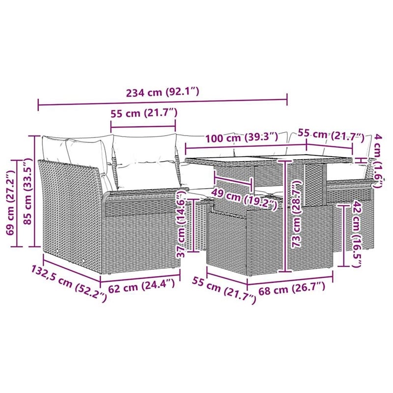 vidaXL Solid Acacia Wood Small Sofa Set with Cushions in Beige