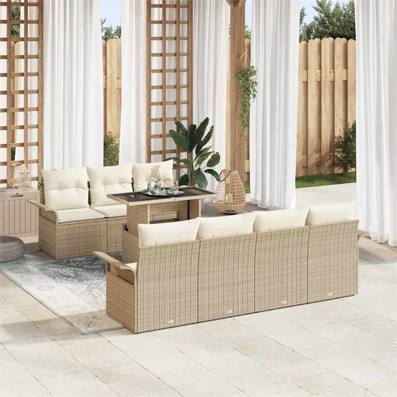 vidaXL Solid Acacia Wood Sofa Set with Cushions in Beige
