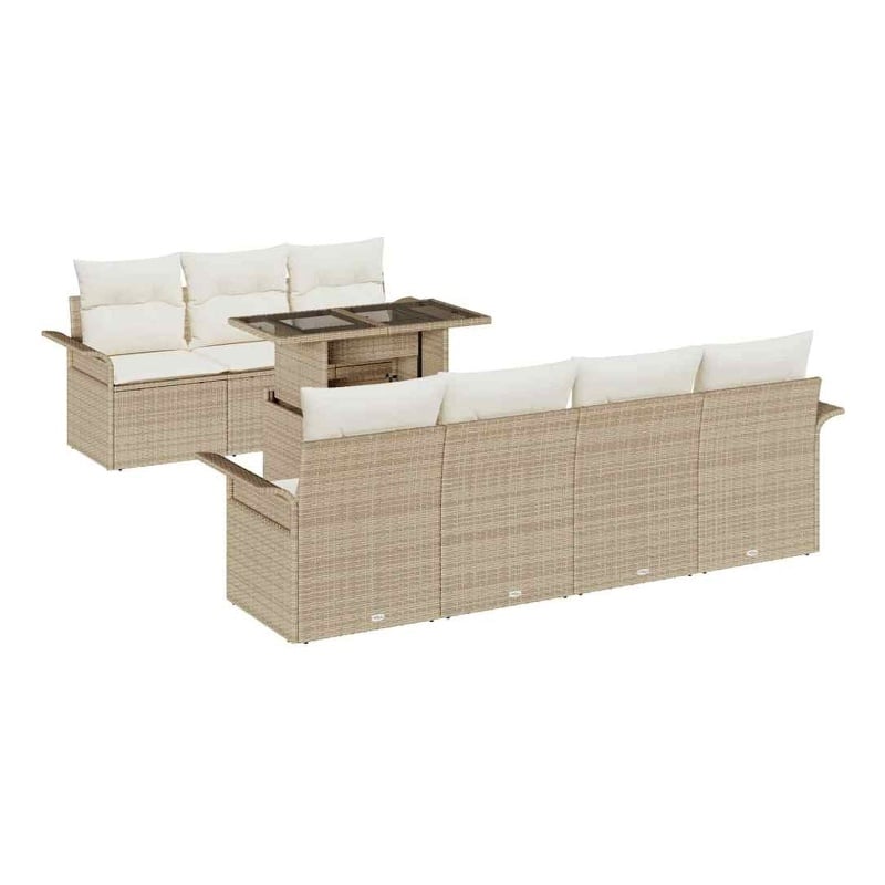 vidaXL Solid Acacia Wood Sofa Set with Cushions in Beige