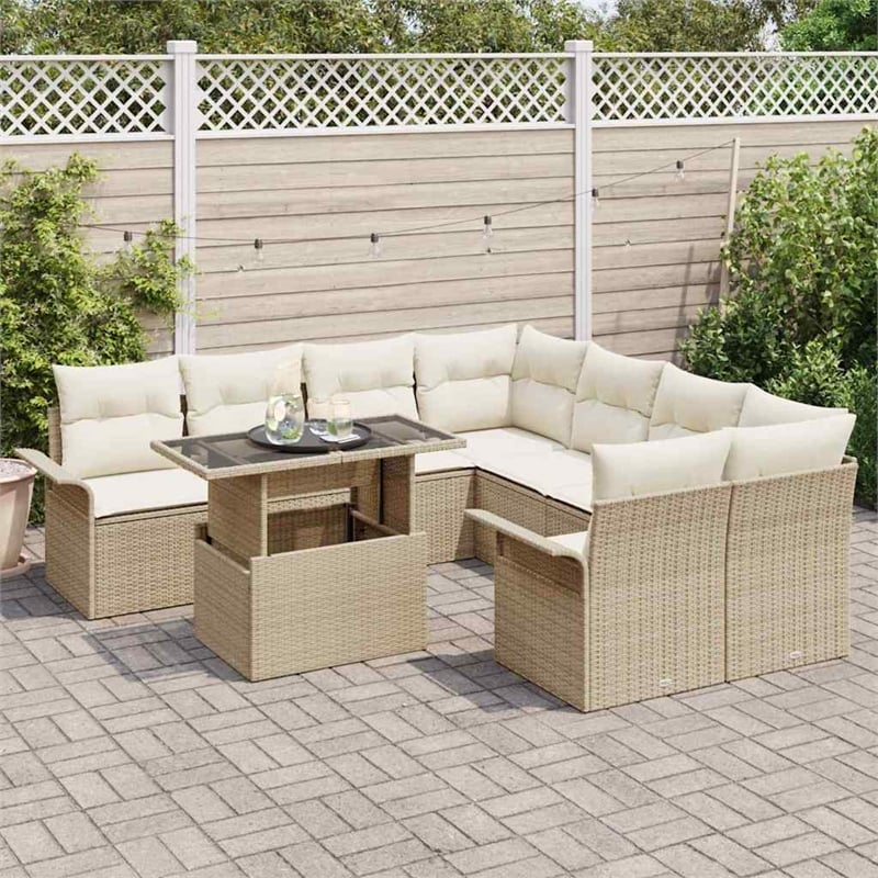 vidaXL Solid Acacia Wood Small Sofa Set with Cushions in Beige