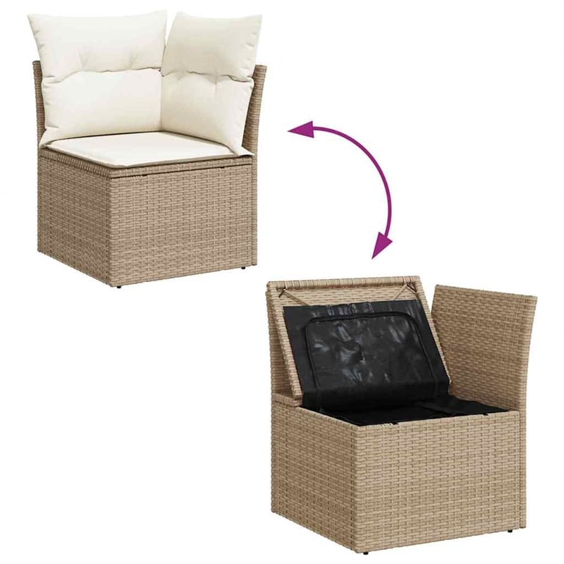 vidaXL Solid Acacia Wood Small Sofa Set with Cushions in Beige