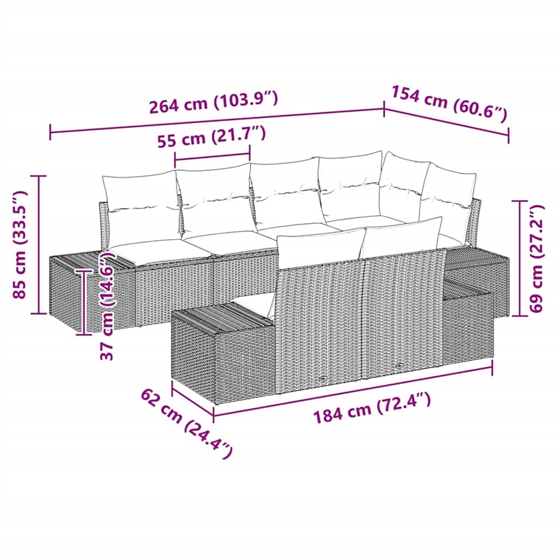 vidaXL Poly Rattan Sofa Set with Cushions in Black