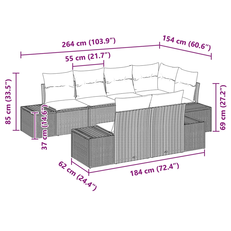 vidaXL Poly Rattan Sofa Set with Cushions in Black