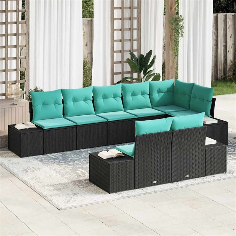 vidaXL Poly Rattan Large Sofa Set with Cushions in Black
