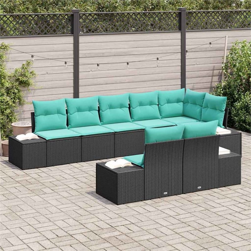 vidaXL Poly Rattan Large Sofa Set with Cushions in Black