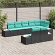 vidaXL Poly Rattan Large Sofa Set with Cushions in Black