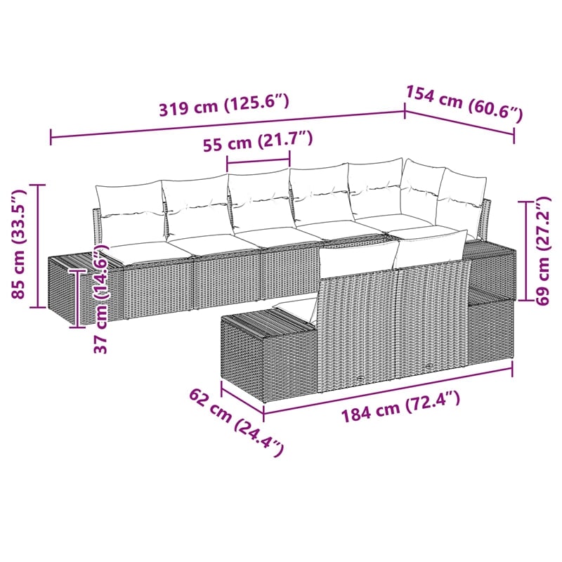 vidaXL Poly Rattan Large Sofa Set with Cushions in Black