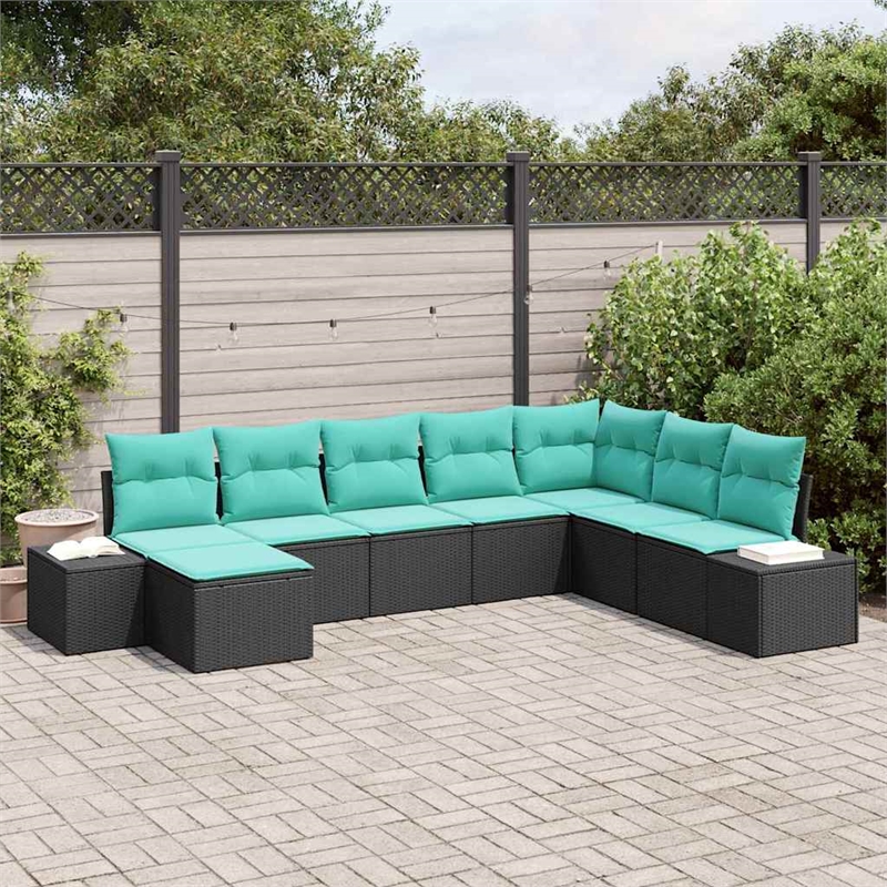 vidaXL Poly Rattan Small Sofa Set with Cushions in Black